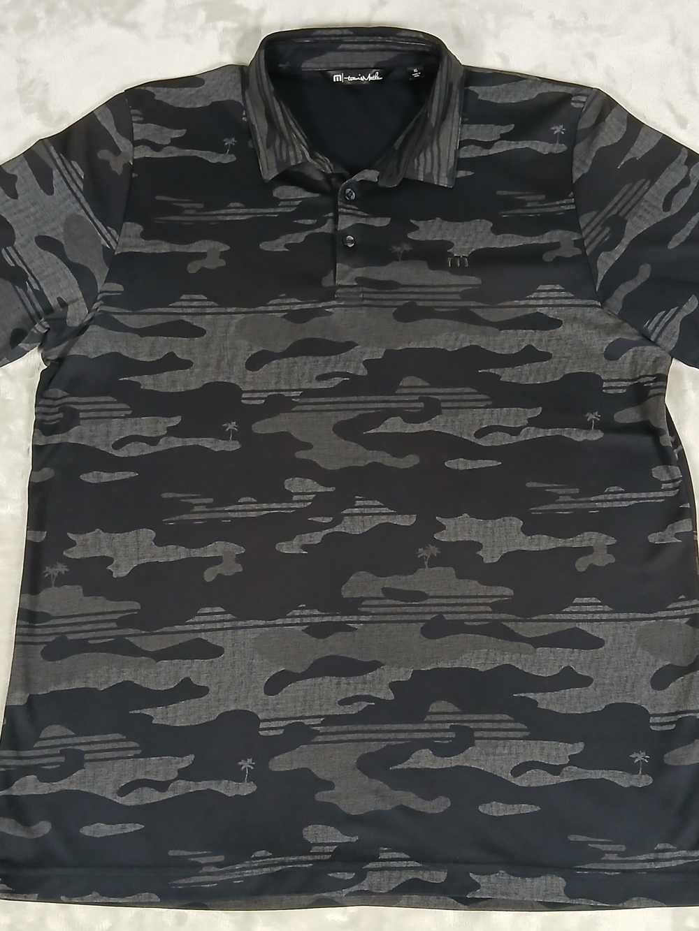 Travis Mathew Polo Shirt Men's XL Camo Black Beachside Stealth Golf Camouflage